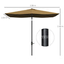 Outsunny 2 X 3(m) Garden Parasol Rectangular Market Umbrella W/ Crank - Brown/Beige/Black/Grey