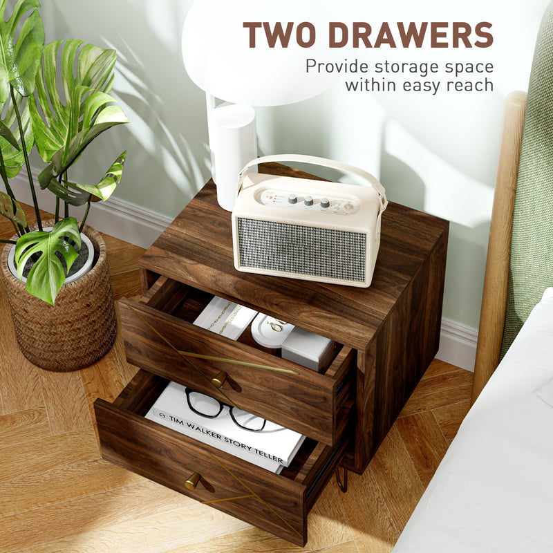 HOMCOM Bedside Tables Set of 2, Modern Side Table Set with 2 Drawers, Brown
