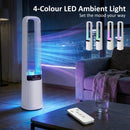 HOMCOM Bladeless Tower Fan With Oscillating, LED Lights, 3 Speeds, White