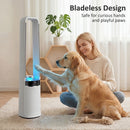HOMCOM Bladeless Tower Fan With Oscillating, LED Lights, 3 Speeds, White
