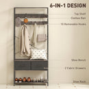 HOMCOM Coat Rack with Shoe Storage, Bench and 10 Hooks, Grey