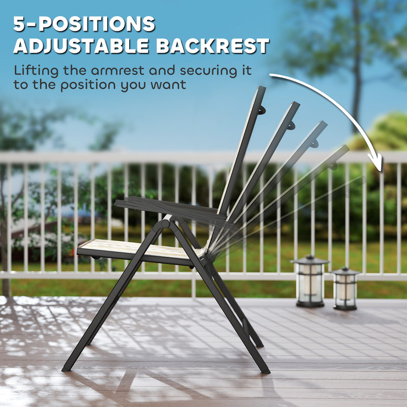 Outsunny 2PCs Rattan Folding Chair w/ 5-Position Adjustable Backrest