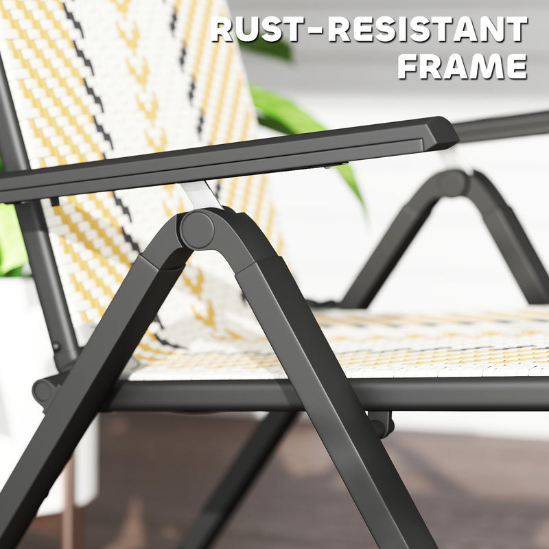 Outsunny 2PCs Rattan Folding Chair w/ 5-Position Adjustable Backrest