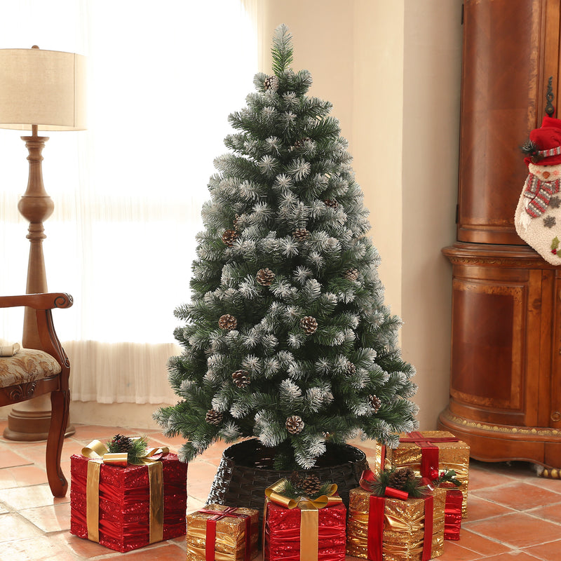 HOMCOM 5ft Artificial Pine Christmas Tree with Pinecones, Steel Base