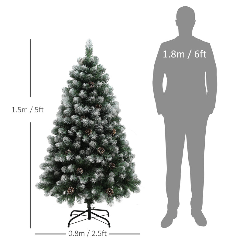 HOMCOM 5ft Artificial Pine Christmas Tree with Pinecones, Steel Base