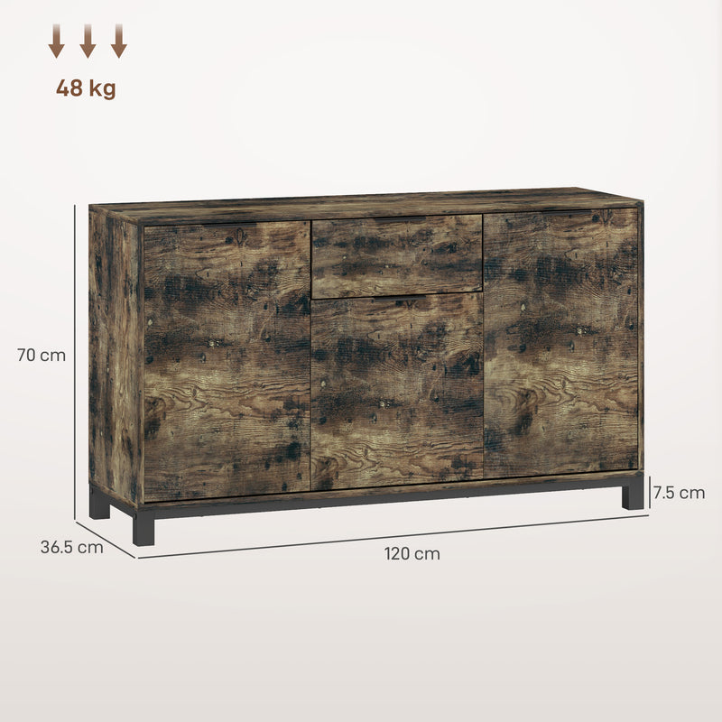 HOMCOM Sideboard, Industrial Storage Cabinet for Living Room, Rustic Brown