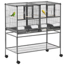 PawHut Double Rolling Bird Cage With Removable Metal Tray And Storage Shelf