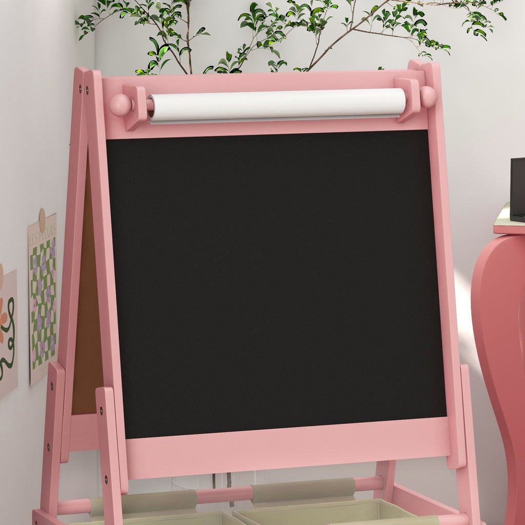 AIYAPLAY Kids Easel with Paper Roll, Blackboard, Whiteboard