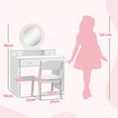 AIYAPLAY Kids Dressing Table Set W/ Stool, Mirror, Drawers - White