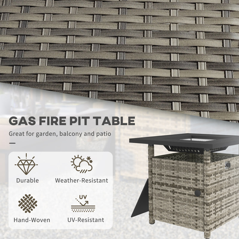 Outsunny 50,000 BTU Rattan Fire Pits For Garden, Propane Fire Pit Table - Grey/Brown