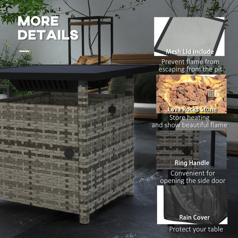 Outsunny 50,000 BTU Rattan Fire Pits For Garden, Propane Fire Pit Table - Grey/Brown