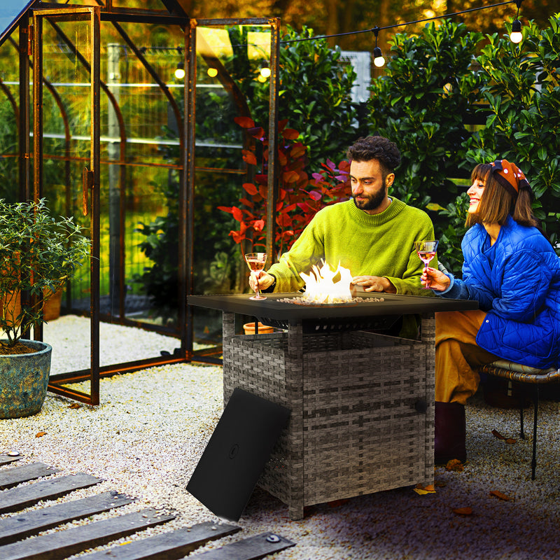 Outsunny 50,000 BTU Rattan Fire Pits For Garden, Propane Fire Pit Table - Grey/Brown