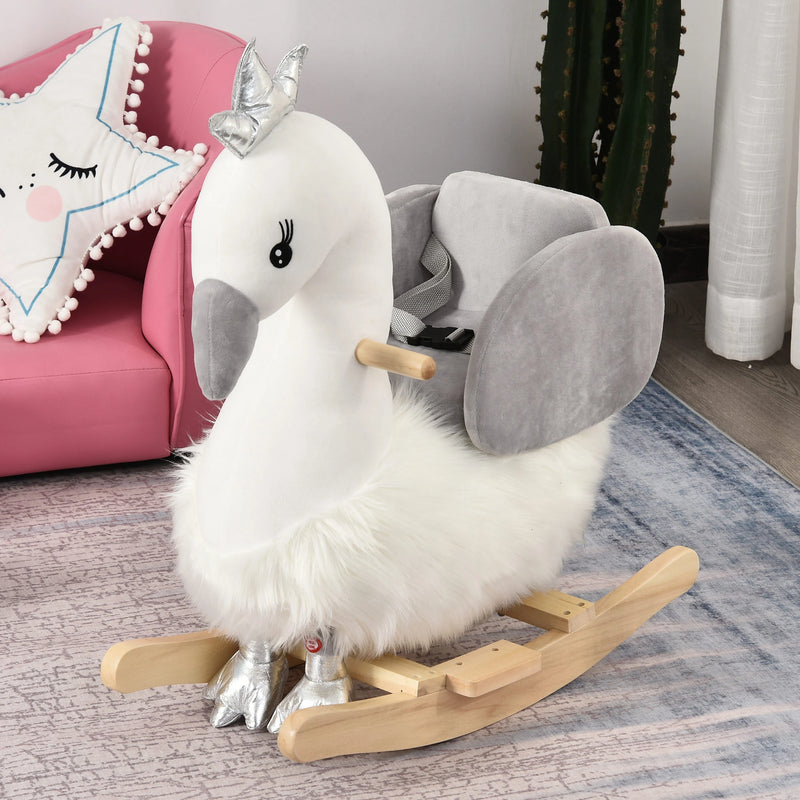 HOMCOM Children's Rocking Swan -White/Grey