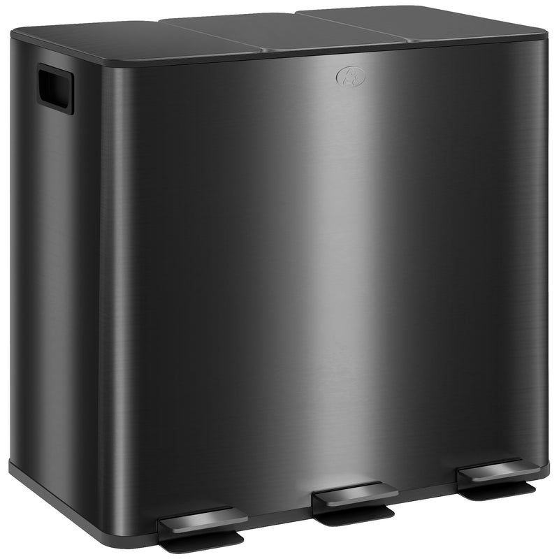 HOMCOM 3 x 15L Triple Kitchen Bin Pedal Bin for Recycling and Waste