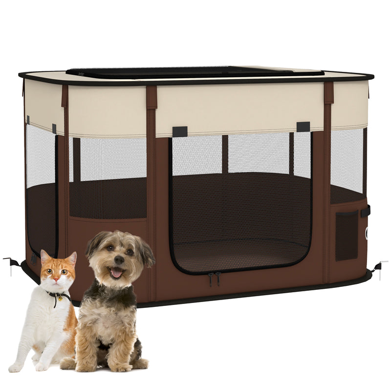 PawHut Portable Dog Pen For Puppies, Rabbits, Kittens, Guinea Pigs - Brown