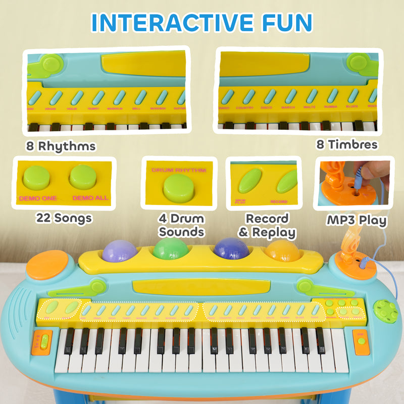 AIYAPLAY 37 Keys Kids Piano W/ Microphone, Stool, Record & Replay Function