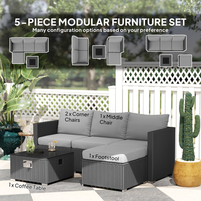Outsunny 4 Seater Rattan Sofa Set With Footstool Thick Cushions