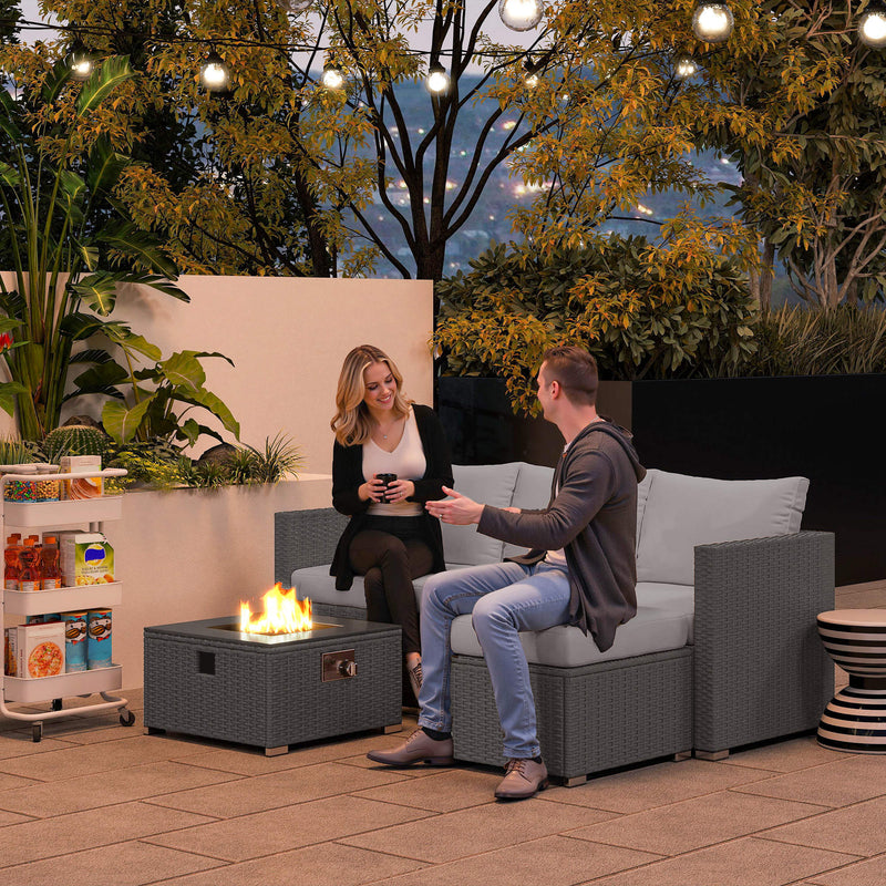 Outsunny 4 Seater Rattan Sofa Set With Footstool Thick Cushions