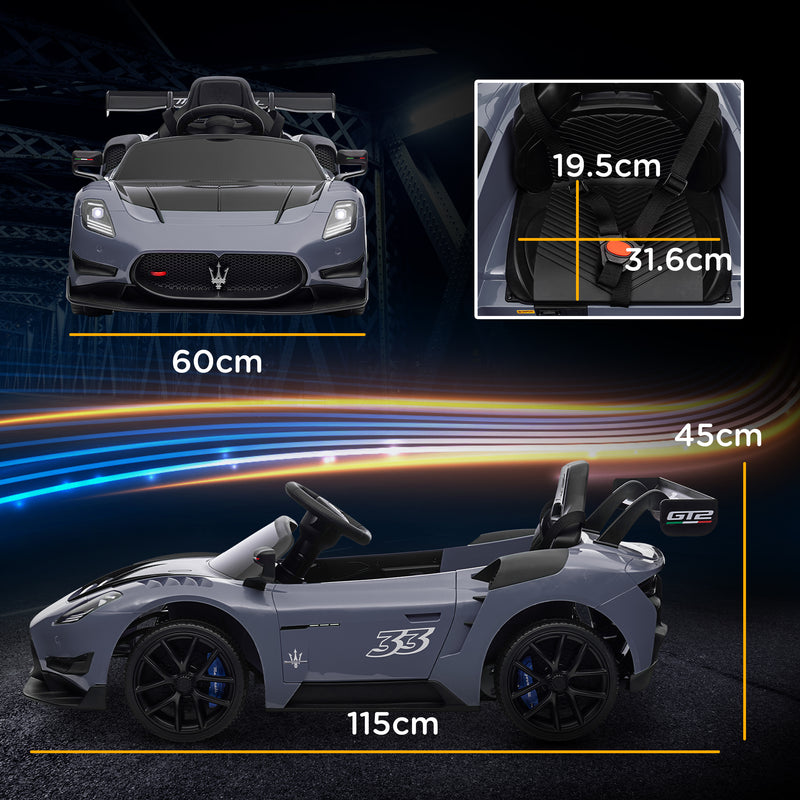 AIYAPLAY Maserati GT2 Licensed 12V Electric Ride On Car W/ Remote - Grey/Pink/White