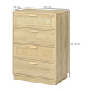 HOMCOM 4 Drawer Dresser, Boho Chest of Drawers Storage Cabinet, Natural