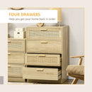 HOMCOM 4 Drawer Dresser, Boho Chest of Drawers Storage Cabinet, Natural
