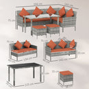 Outsunny 5Pcs Rattan Dining Corner Sofa Set, Garden Furniture Set, Orange