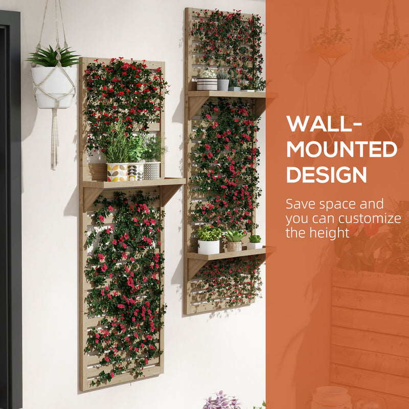 Outsunny Wall Mounted Plant Stands Set of 2 with Shelves and Slatted Trellis