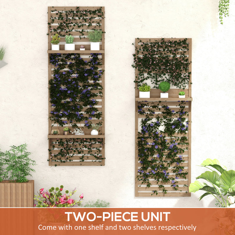 Outsunny Wall Mounted Plant Stands Set of 2 with Shelves and Slatted Trellis