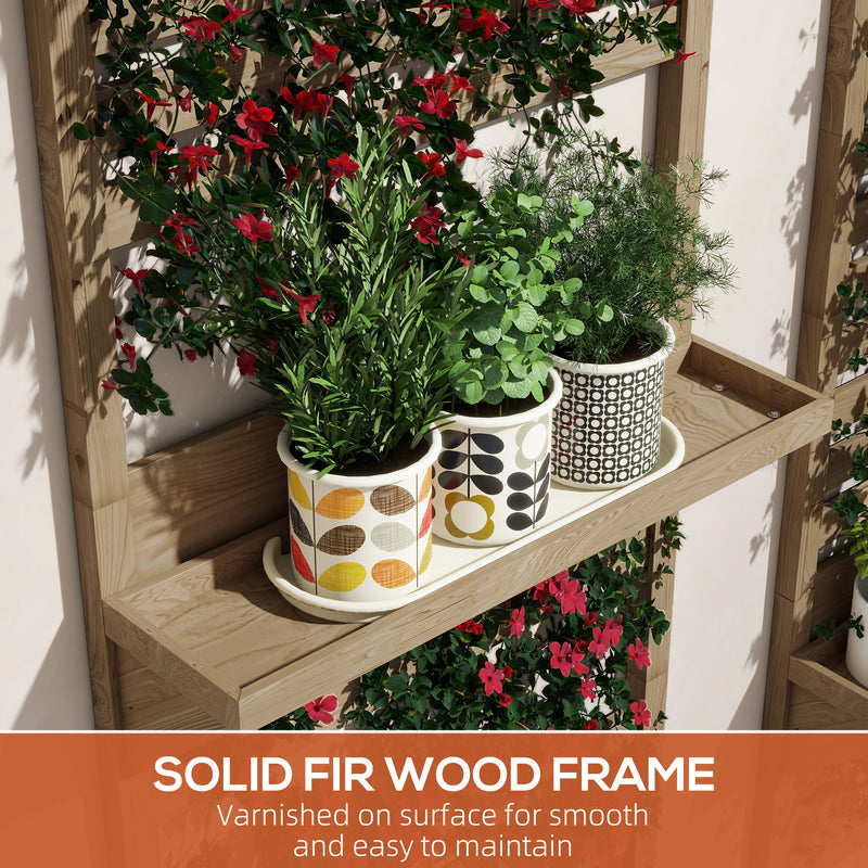 Outsunny Wall Mounted Plant Stands Set of 2 with Shelves and Slatted Trellis