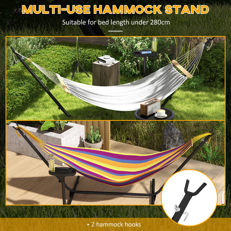 Outsunny Hammock Stand with Side Tray, Steel Frame Hammock Stand, Black