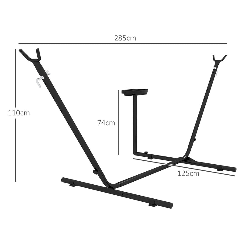 Outsunny Hammock Stand with Side Tray, Steel Frame Hammock Stand, Black