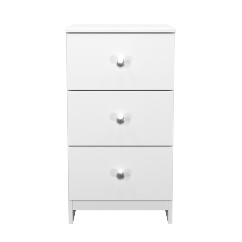 Yarmouth 3 Drawer Bedside Cabinet in White & White Matt - Ready Assembled