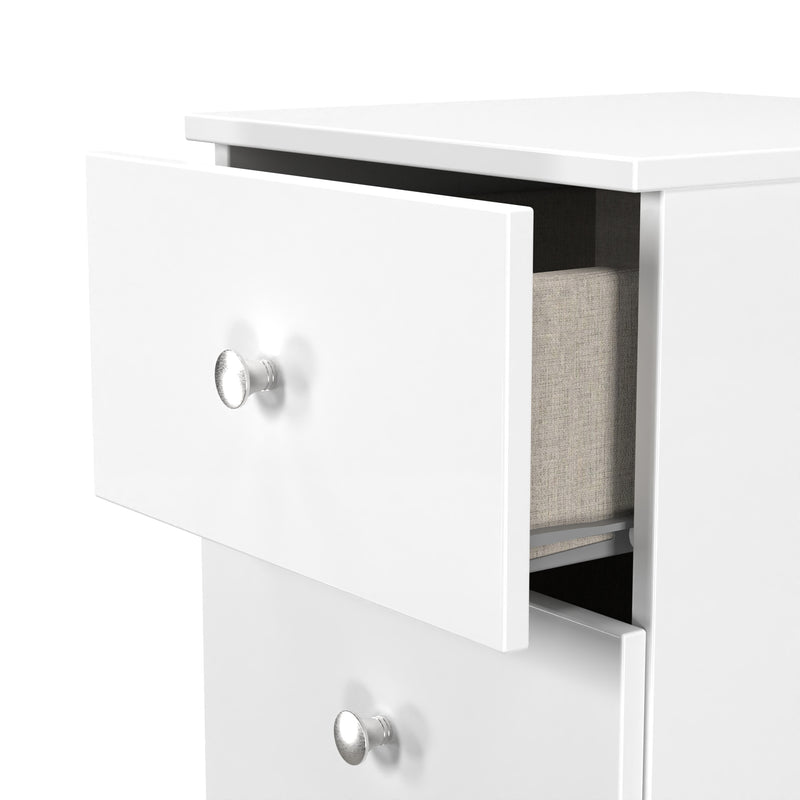 Yarmouth 3 Drawer Bedside Cabinet in White & White Matt - Ready Assembled