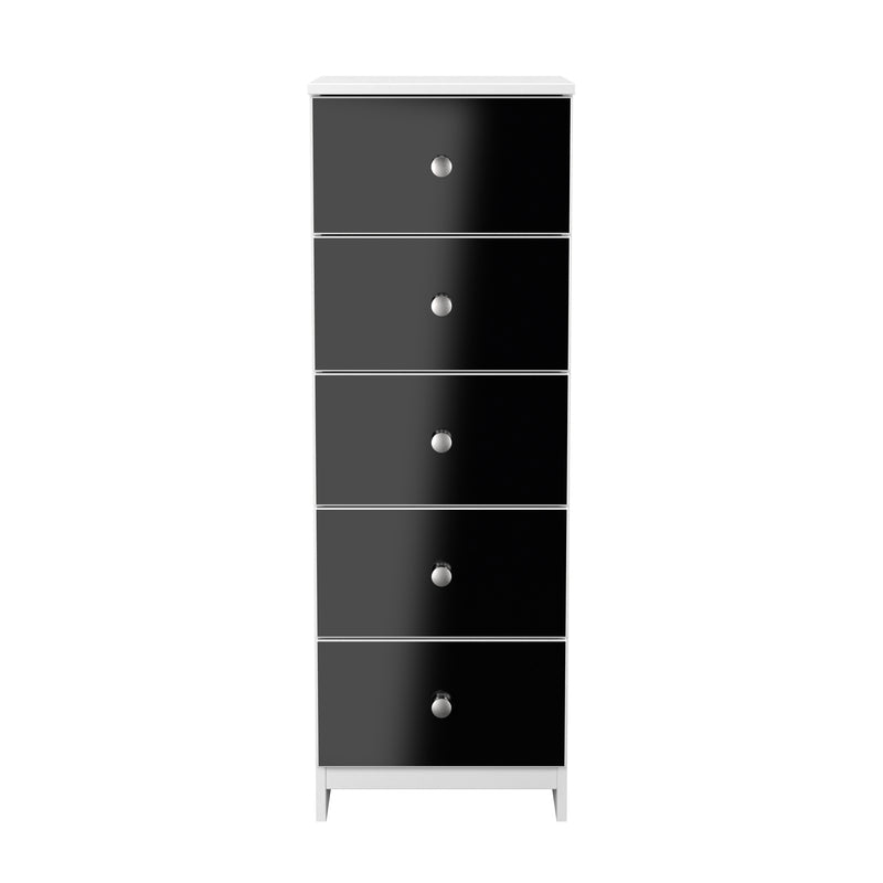 Yarmouth 5 Drawer Bedside Cabinet in Black & White Matt - Ready Assembled