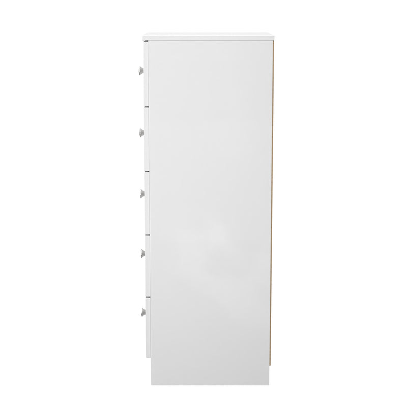 Yarmouth 5 Drawer Bedside Cabinet in White & White Matt - Ready Assembled