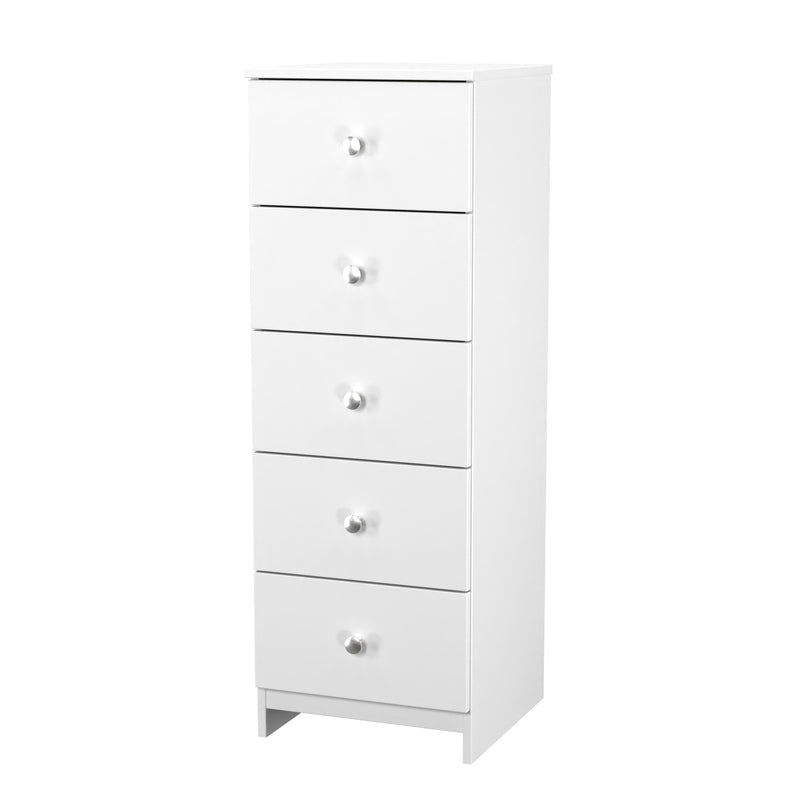 Yarmouth 5 Drawer Bedside Cabinet in White & White Matt - Ready Assembled