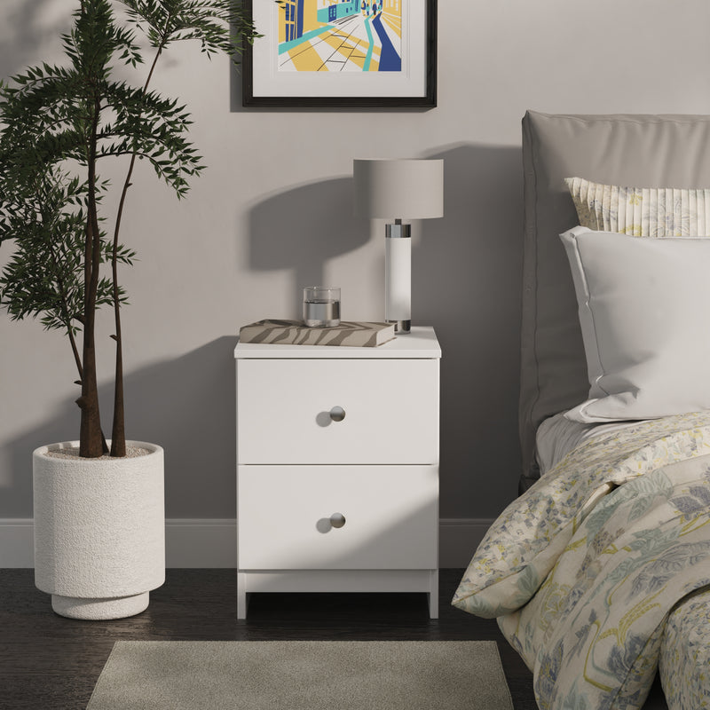 Yarmouth 2 Drawer Bedside Cabinet in White & White Matt - Ready Assembled