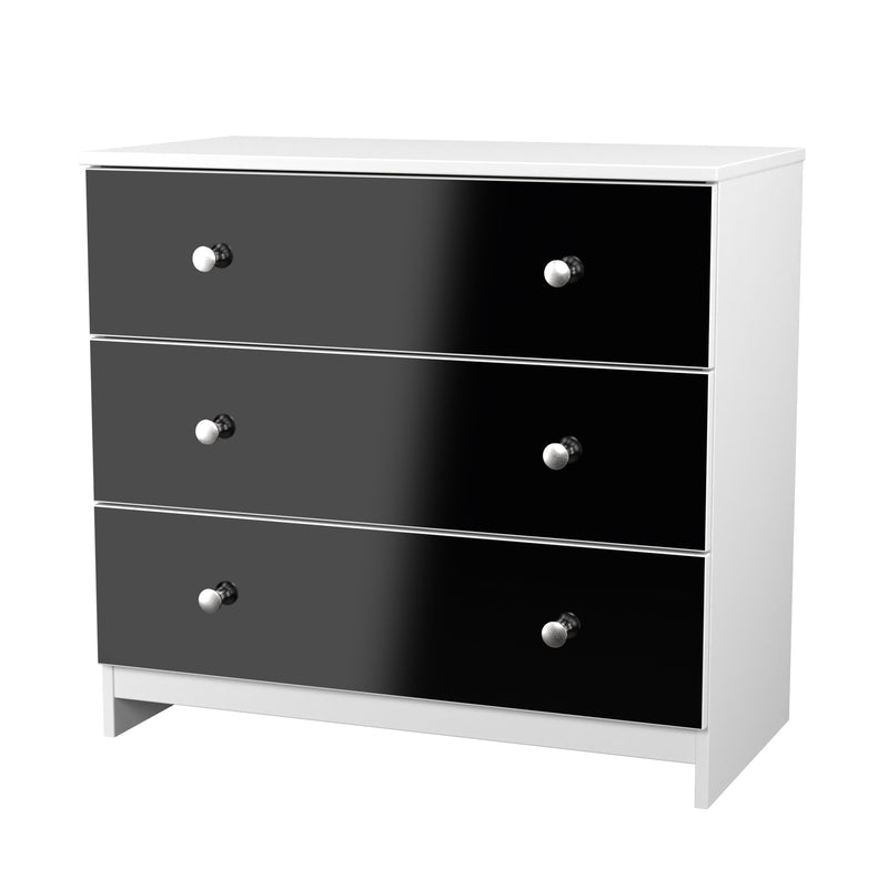 Yarmouth 3 Drawer Chest in Black & White Matt - Ready Assembled
