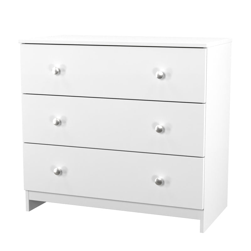 Yarmouth 3 Drawer Chest in White & White Matt - Ready Assembled
