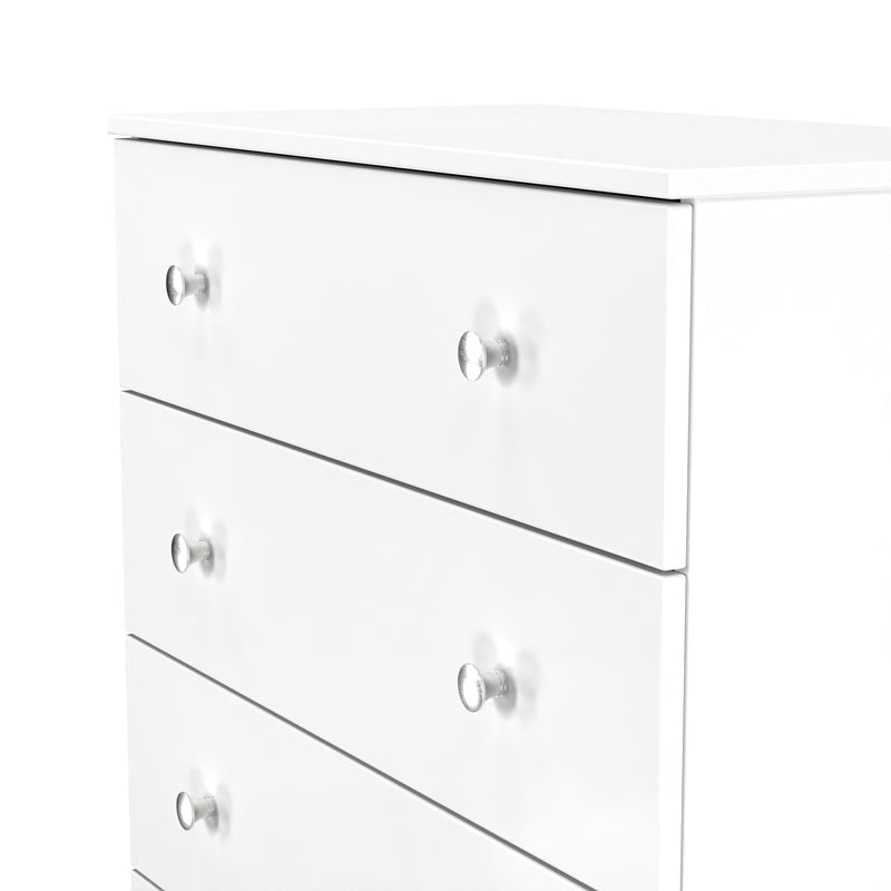 Yarmouth 5 Drawer Chest in White & White Matt - Ready Assembled
