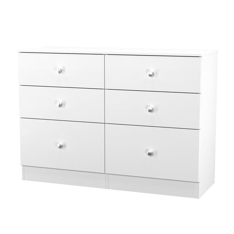 Yarmouth 6 Drawer Midi Chest in White & White Matt - Ready Assembled