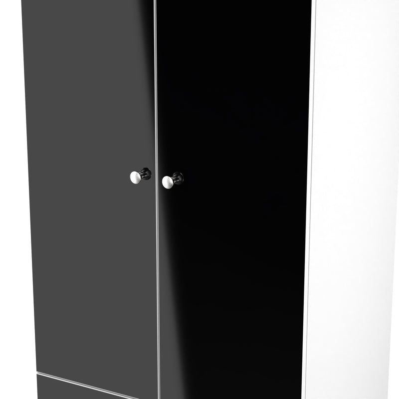 Yarmouth Tall 2 Drawer Wardrobe in Black & White Matt - Ready Assembled