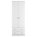 Yarmouth Tall 2 Drawer Wardrobe in White & White Matt - Ready Assembled