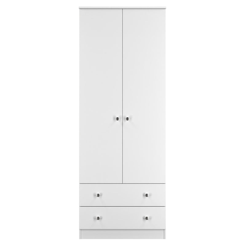 Yarmouth Tall 2 Drawer Wardrobe in White & White Matt - Ready Assembled