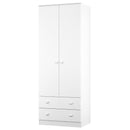 Yarmouth Tall 2 Drawer Wardrobe in White & White Matt - Ready Assembled