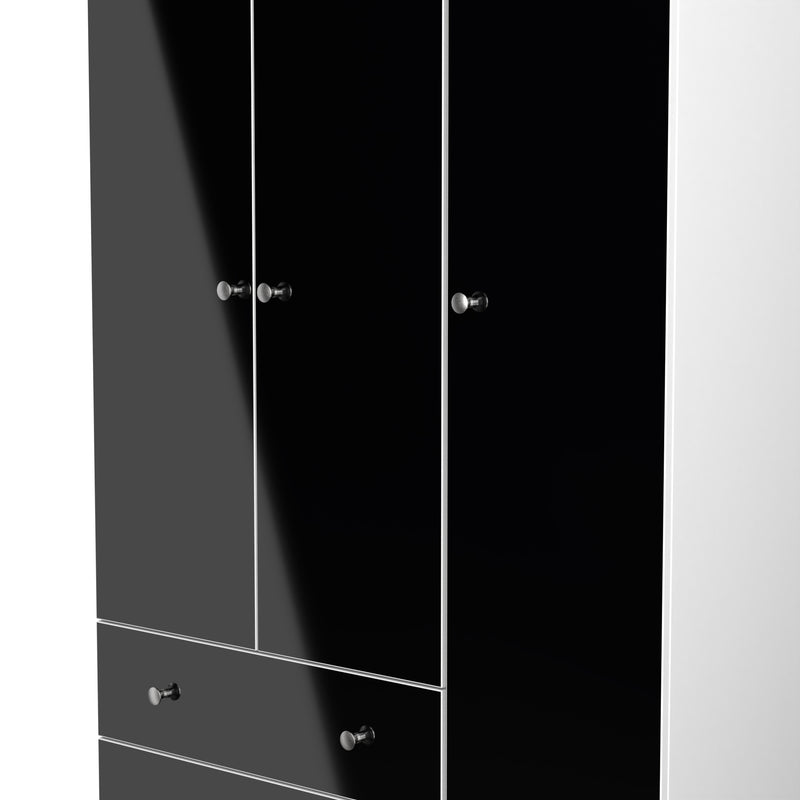 Yarmouth Tall Triple 2 Drawer Wardrobe in Black & White Matt - Ready Assembled