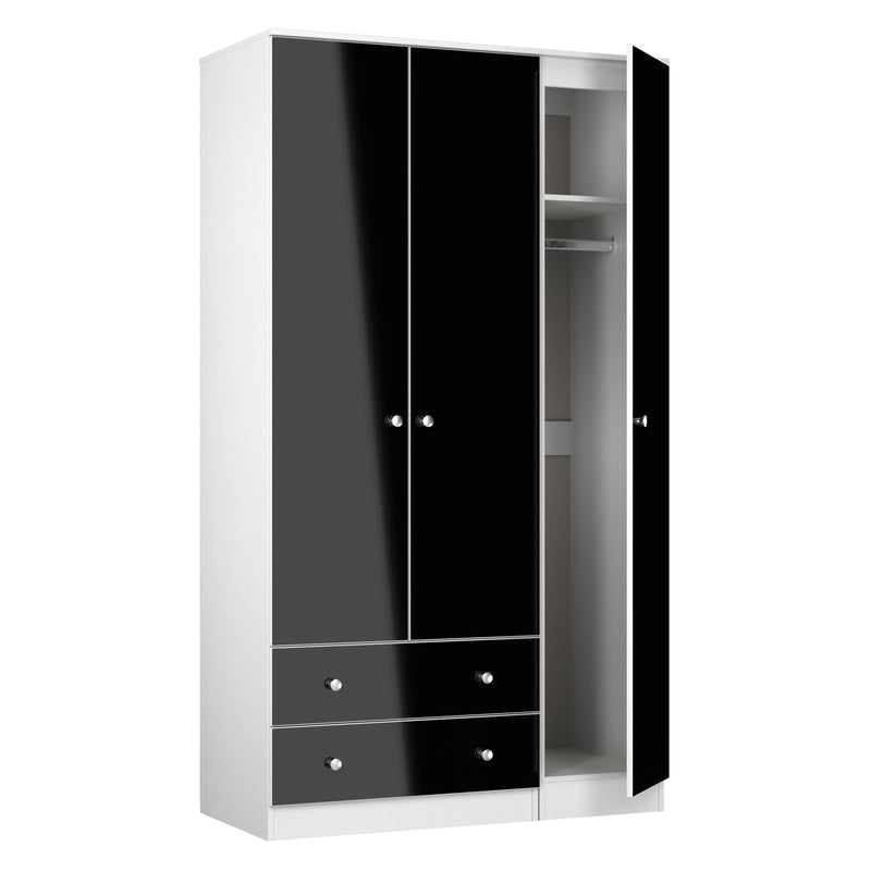 Yarmouth Tall Triple 2 Drawer Wardrobe in Black & White Matt - Ready Assembled