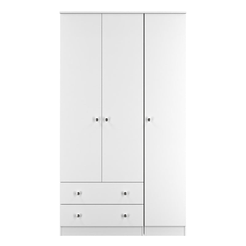 Yarmouth Tall Triple 2 Drawer Wardrobe in White & White Matt - Ready Assembled