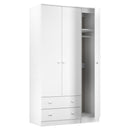 Yarmouth Tall Triple 2 Drawer Wardrobe in White & White Matt - Ready Assembled