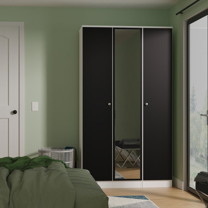 Yarmouth Tall Triple Mirrored Wardrobe in Black & White Matt - Ready Assembled